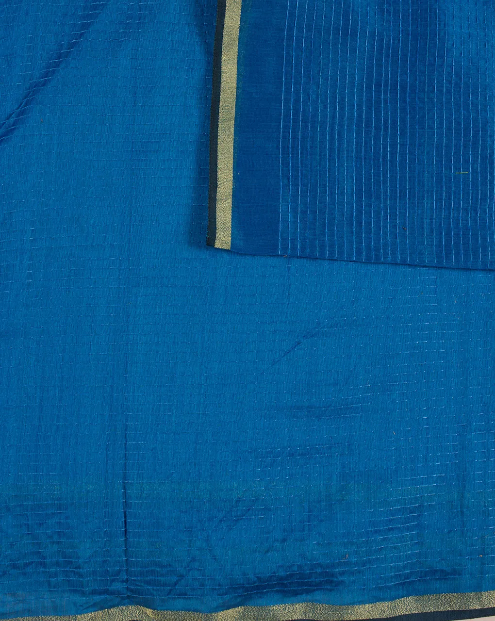 ( Pre Cut 95 CM ) Blue Smoking Stitched Zari Border Chanderi Fabric