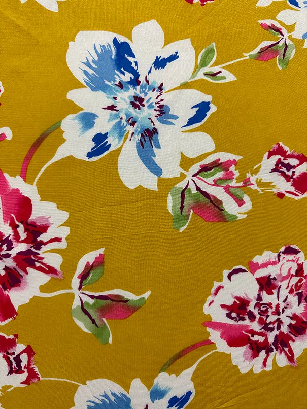 1 1/4 YD PC-Mustard Multi Floral Print Woven Challis Fabric