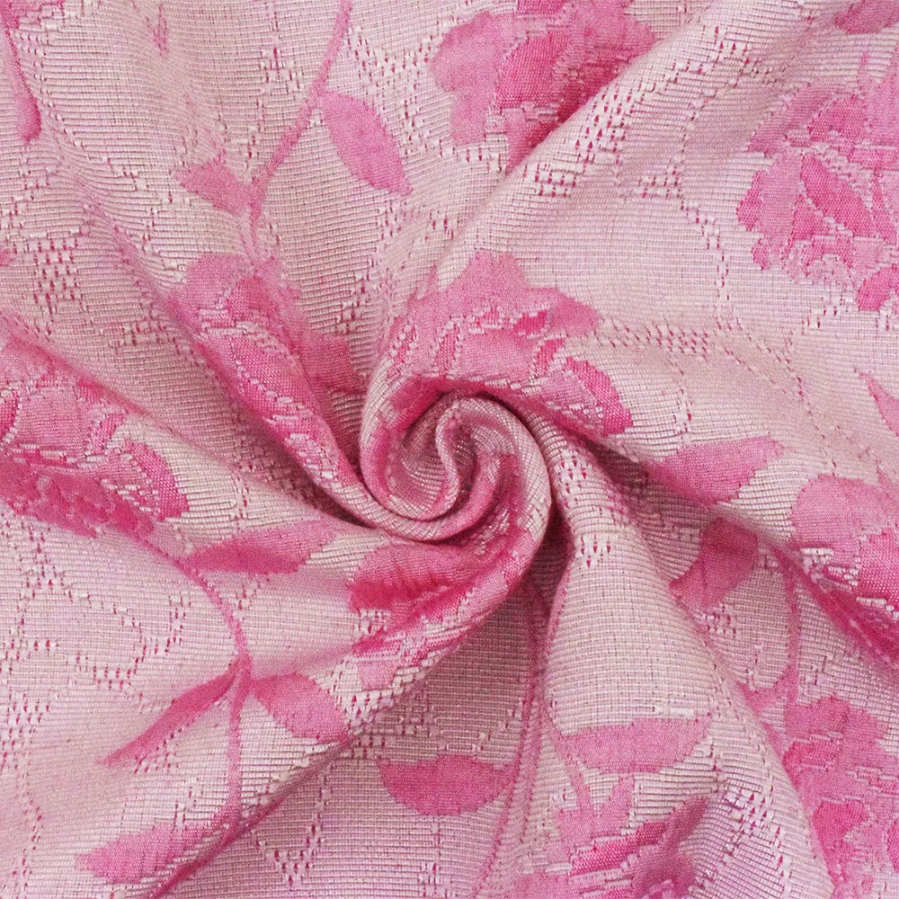 1 3/4 YD PC-Petal Pink-White Floral Matelasse Woven Fabric