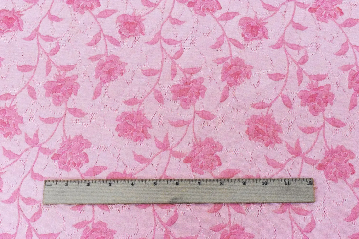 1 3/4 YD PC-Petal Pink-White Floral Matelasse Woven Fabric