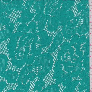 1 YD PC-Aqua Green Floral Stretch Lace Fabric