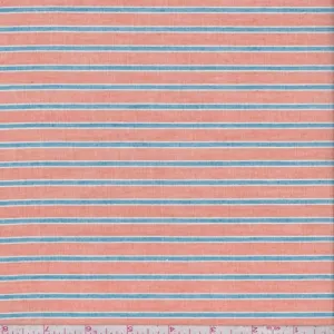 1 YD PC-Clay Orange/Teal Stripe Cotton Lawn Fabric