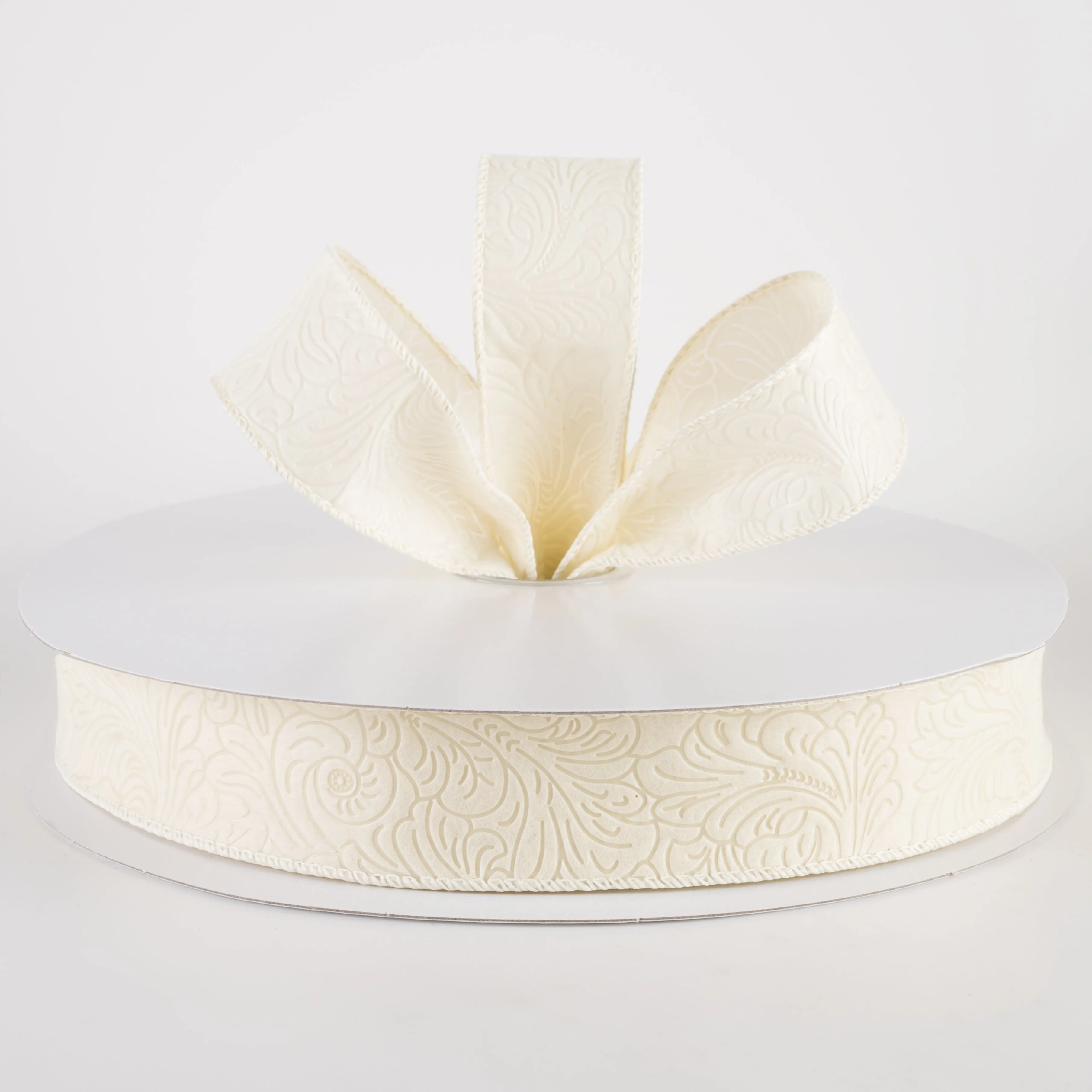 1.5" Embossed Flower Breeze Ribbon: Ivory (50 Yards)