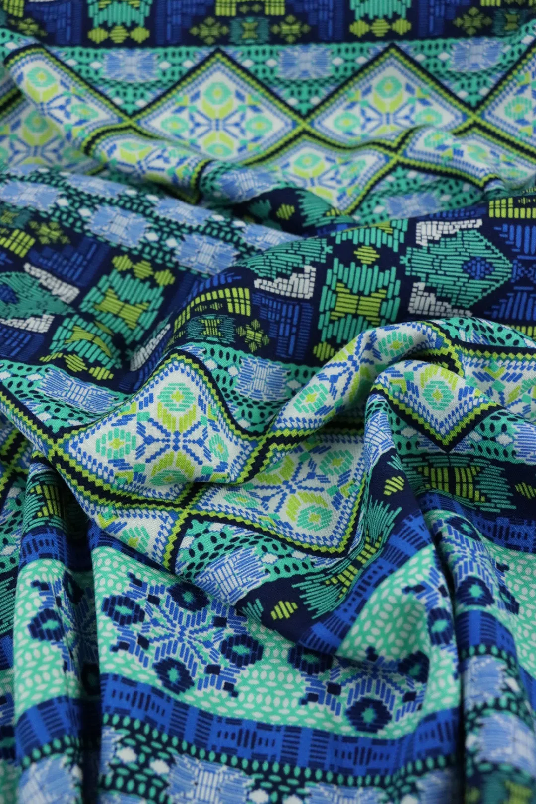 1YD 23IN REMNANT; Summer In Sweden (Blue) Rayon Challis