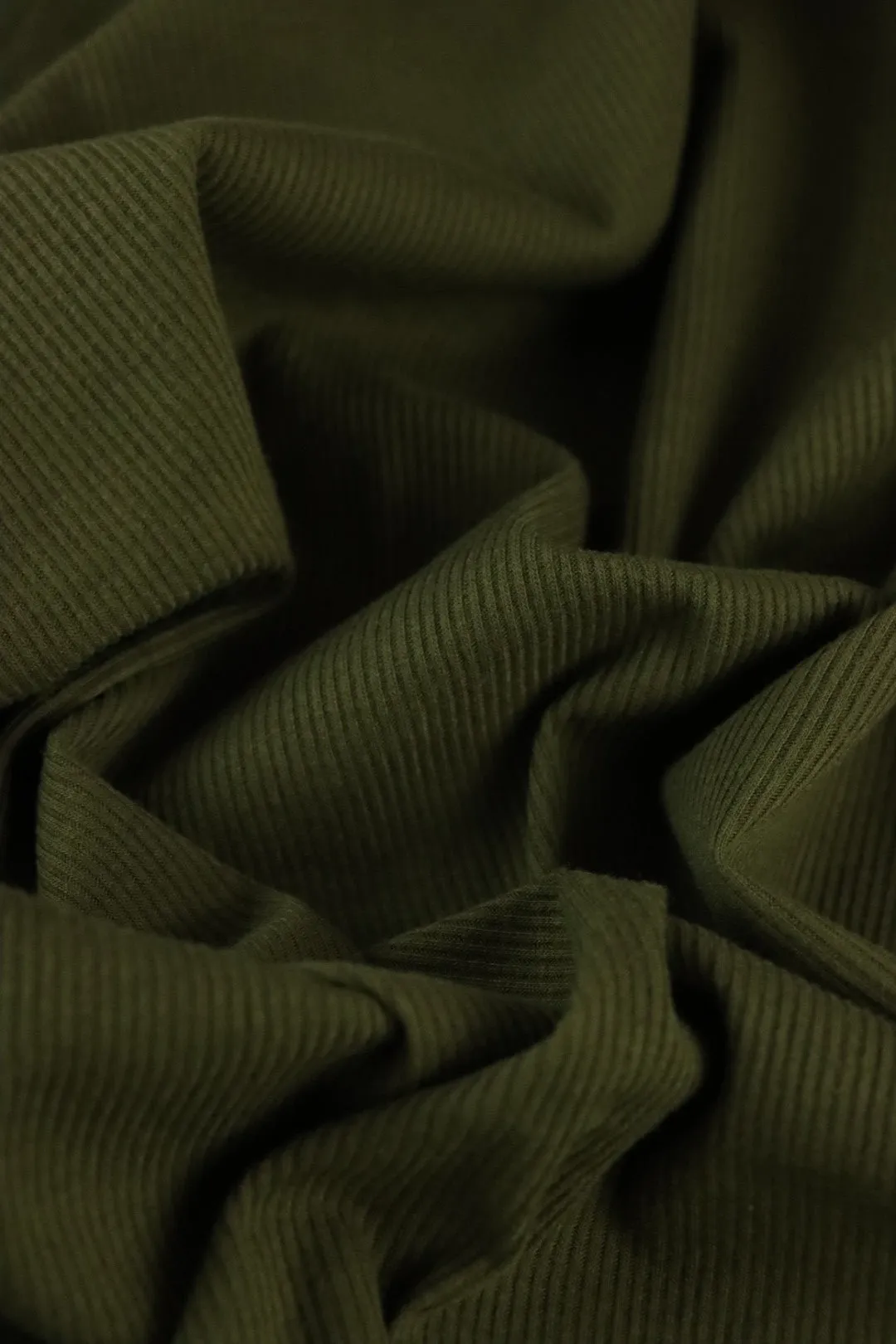 1YD PRECUT; Olive Vaeroy 2x1 Rib Knit