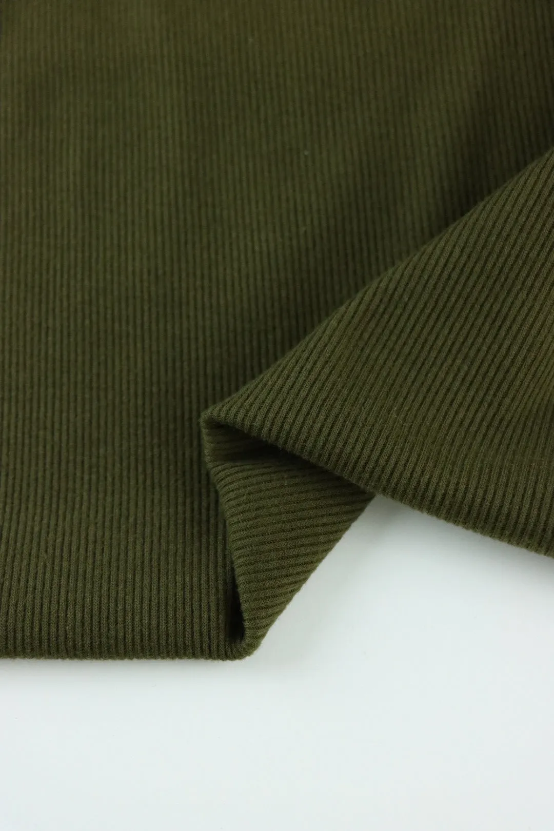 1YD PRECUT; Olive Vaeroy 2x1 Rib Knit