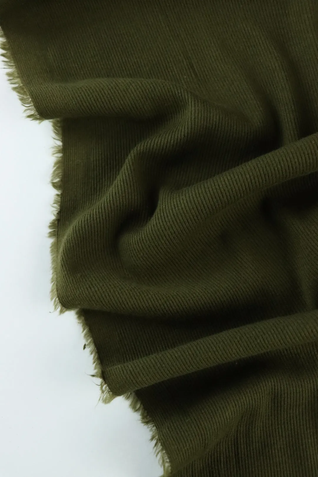 1YD PRECUT; Olive Vaeroy 2x1 Rib Knit