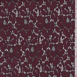 2 1/2 YD PC-Garnet/Black Floral Bloom Lace Fabric