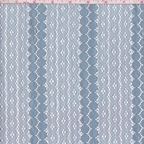 2 1/2 YD PC-Light Blue Floral/Circular Stripe Lace Fabric