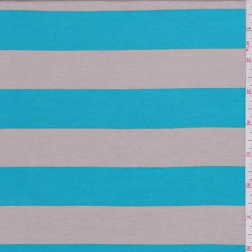 2 1/4 YD PC-Tan/Turquoise Stripe Rayon Jersey Knit Fabric