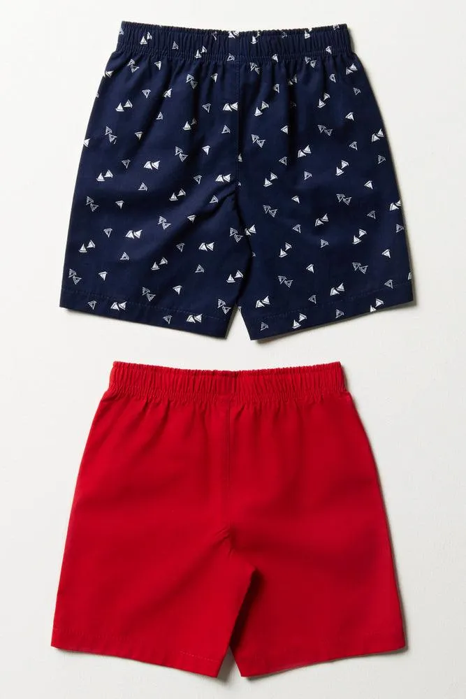 2 Pack Boat Shorts Navy & Red