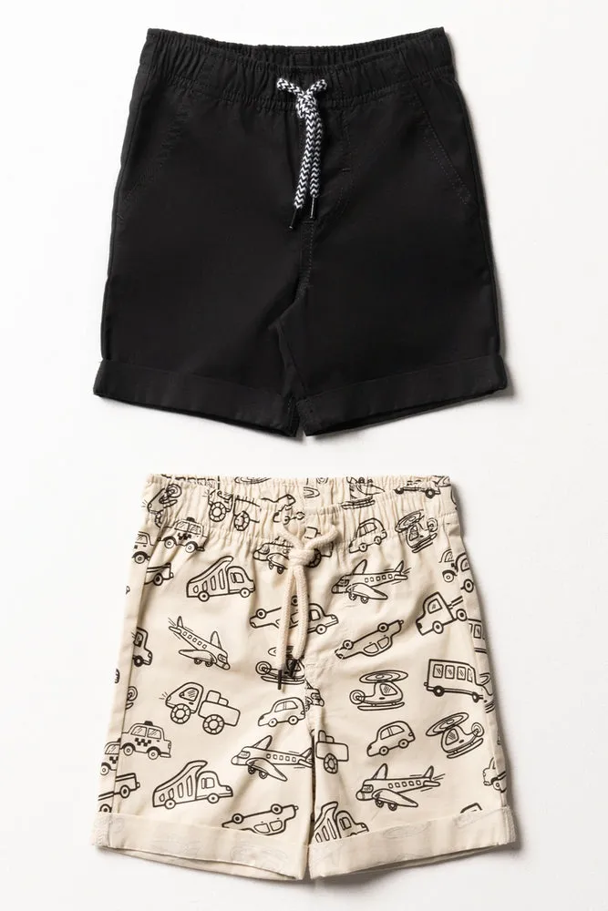 2 Pack Car Shorts Black & Natural