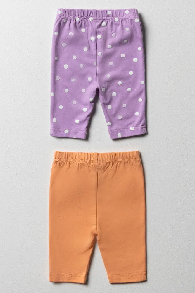 2 Pack Cropped Leggings Orange & Lilac