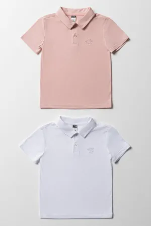 2 Pack Short Sleeve Golfers White & Light Pink