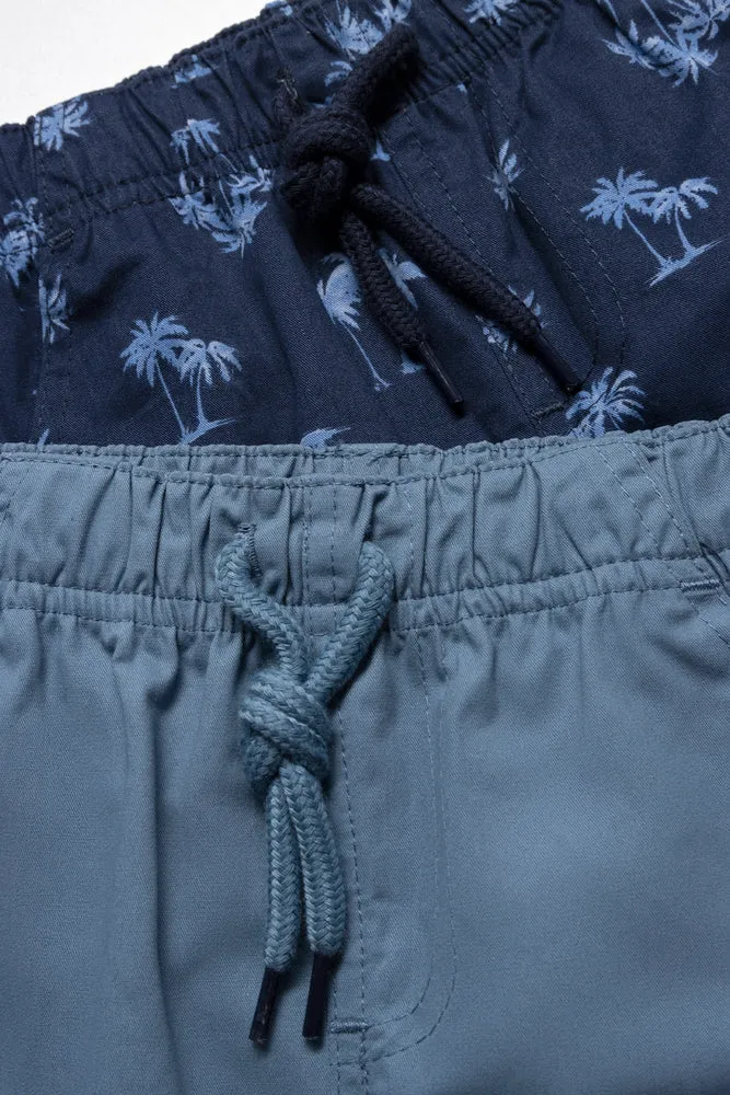 2 Pack Woven Shorts Palm Trees Blue And Navy