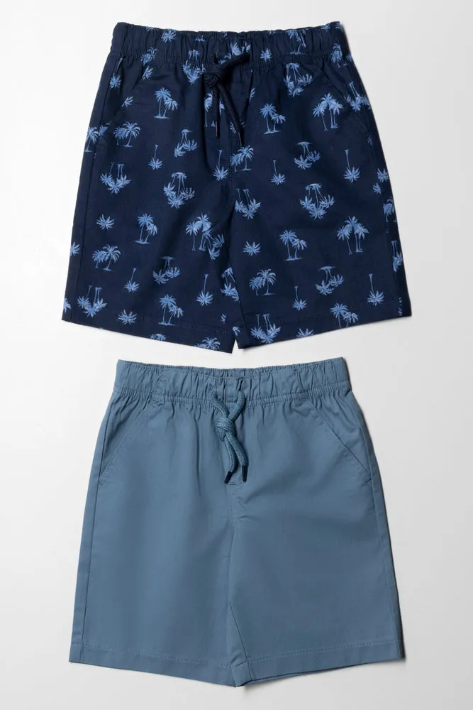 2 Pack Woven Shorts Palm Trees Blue And Navy