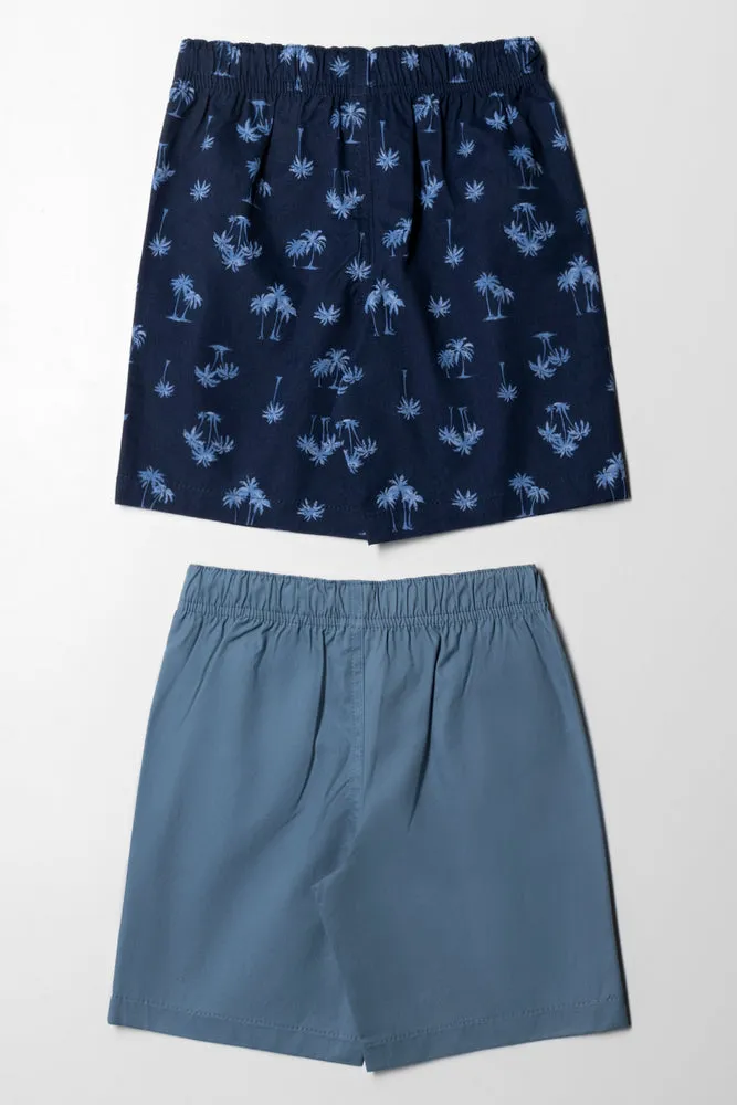 2 Pack Woven Shorts Palm Trees Blue And Navy