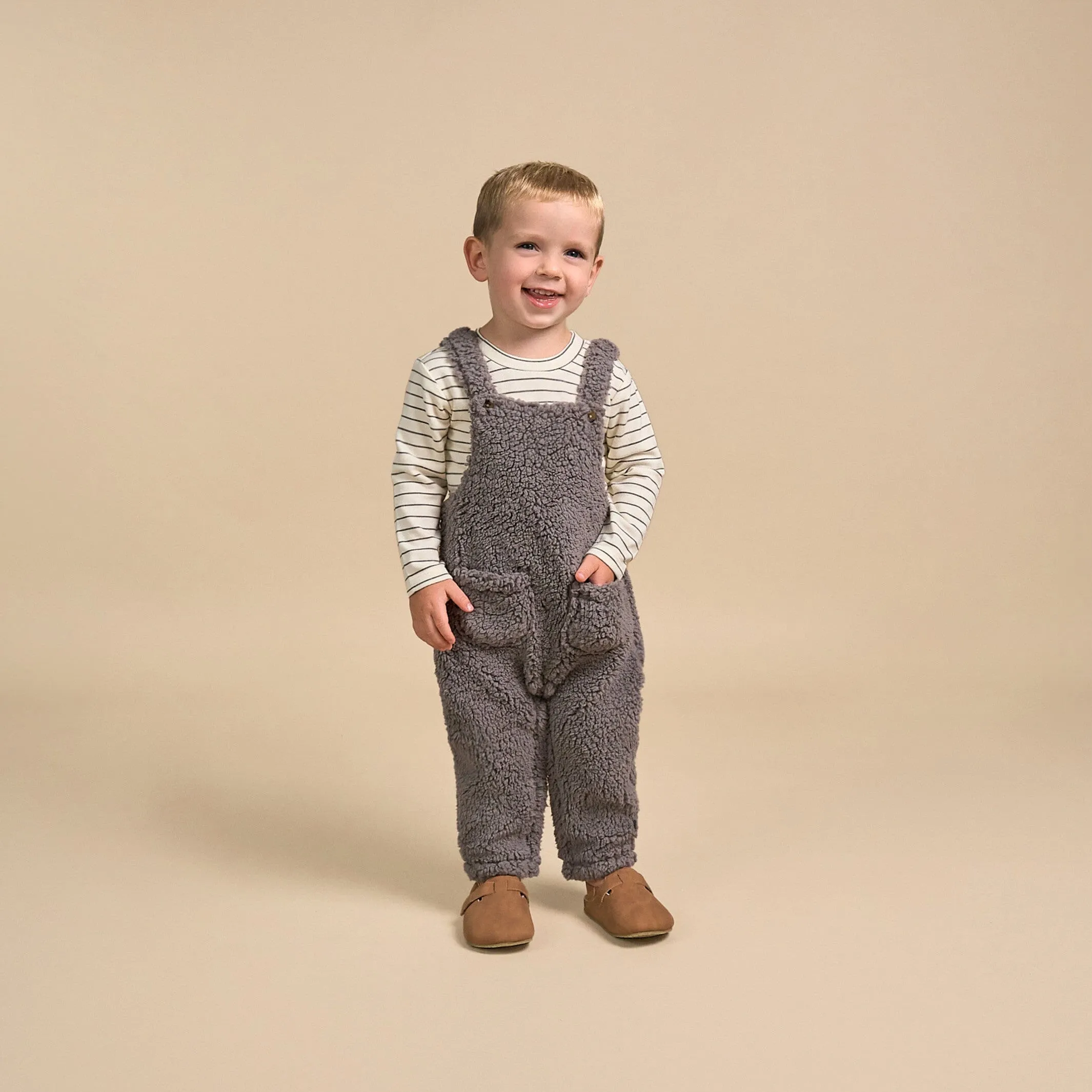 2-Piece Baby Neutral Medium Gray Microplush Overalls