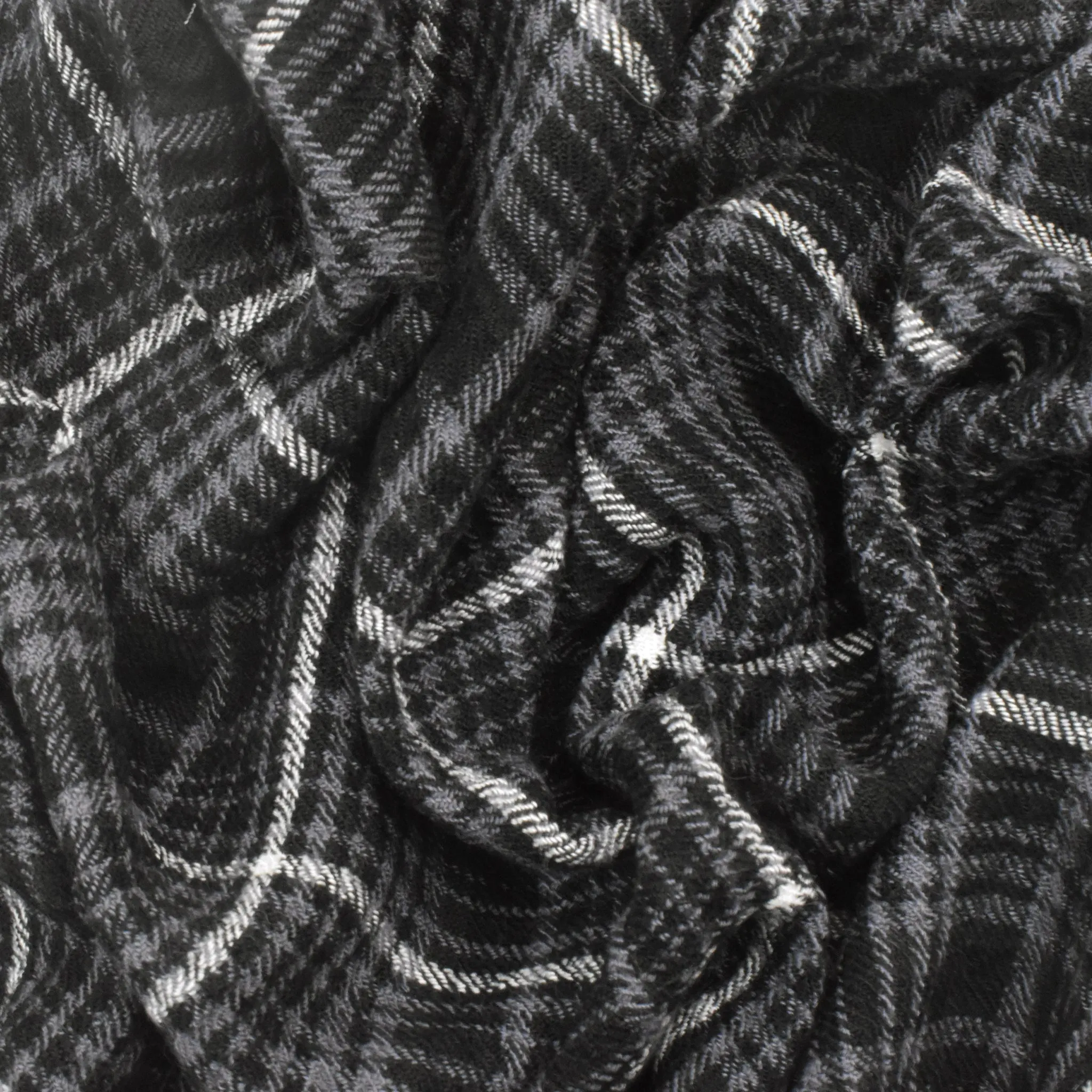 2 YD PC-Classic Black-White-Gray Stretch Plaid Twill Woven Fabric