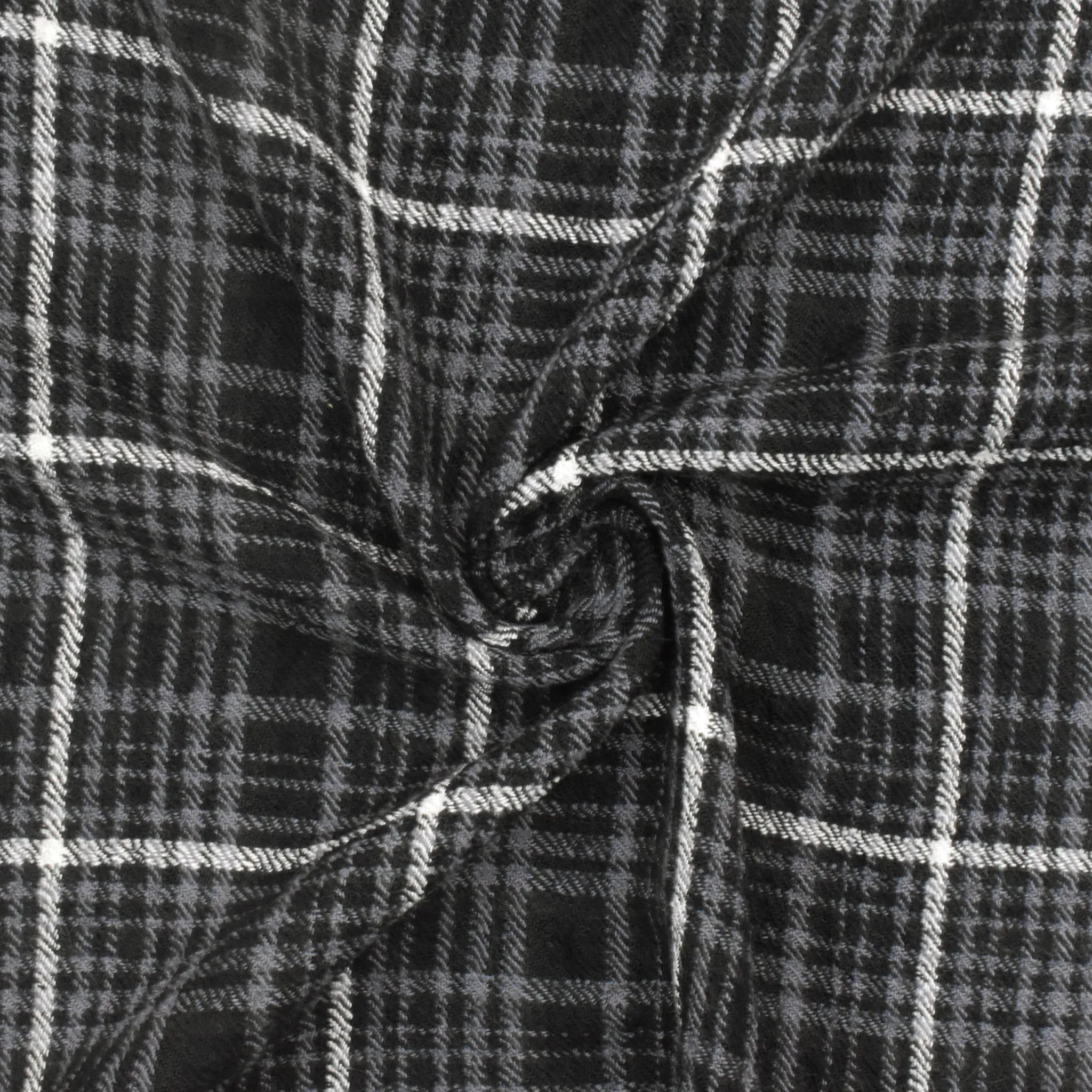 2 YD PC-Classic Black-White-Gray Stretch Plaid Twill Woven Fabric