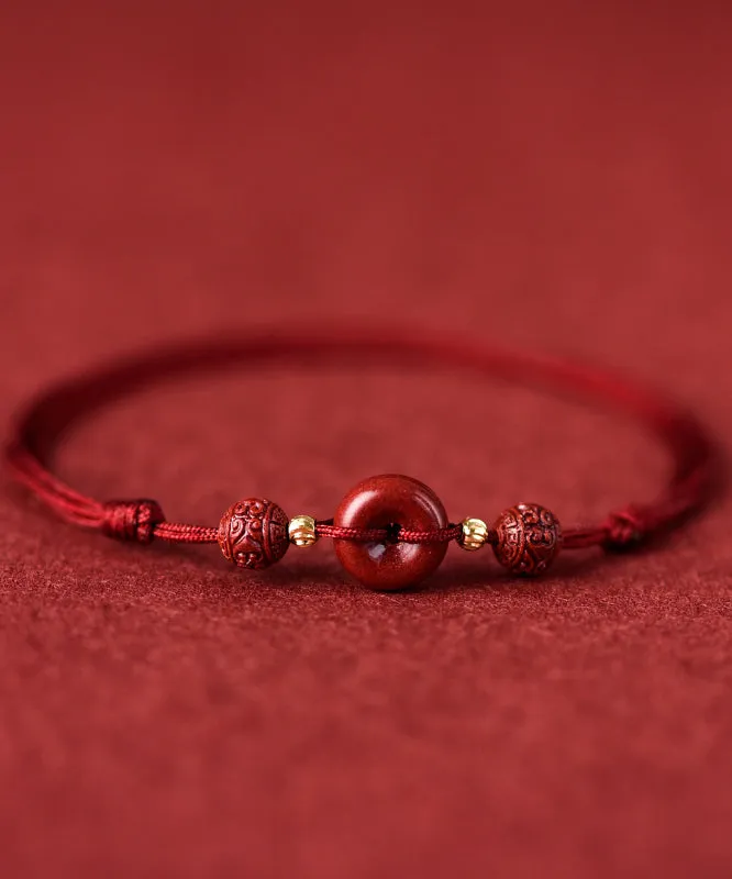 2024 New Red Hand Woven Cinnabar Ping Buckle Adjustable Anklet