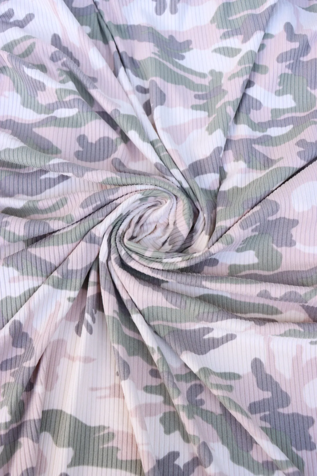 2YD PRECUT; Stone/Khaki/Moss/Sand Camo Yummy 4x2 Rib Knit