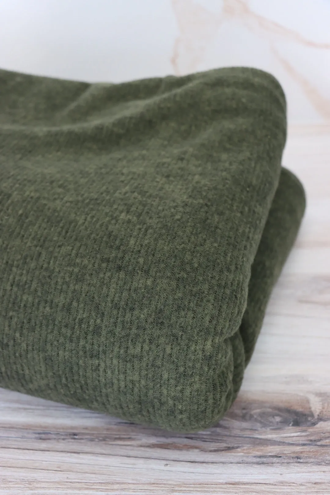 4YD 34IN REMNANT; Olive Brushed 2x1 Ribbed Sweater Knit