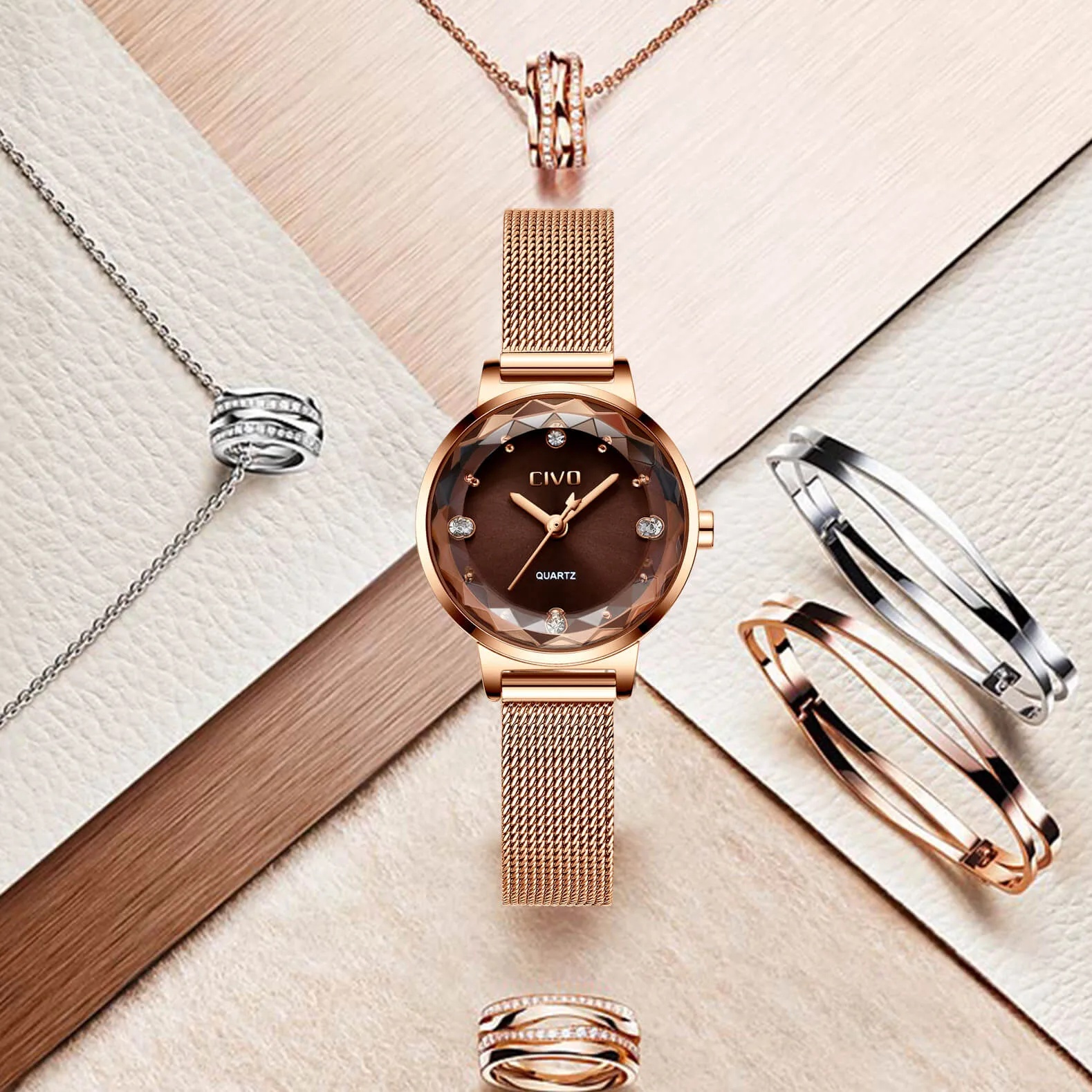 8024C | Quartz Women Watch | Mesh Band