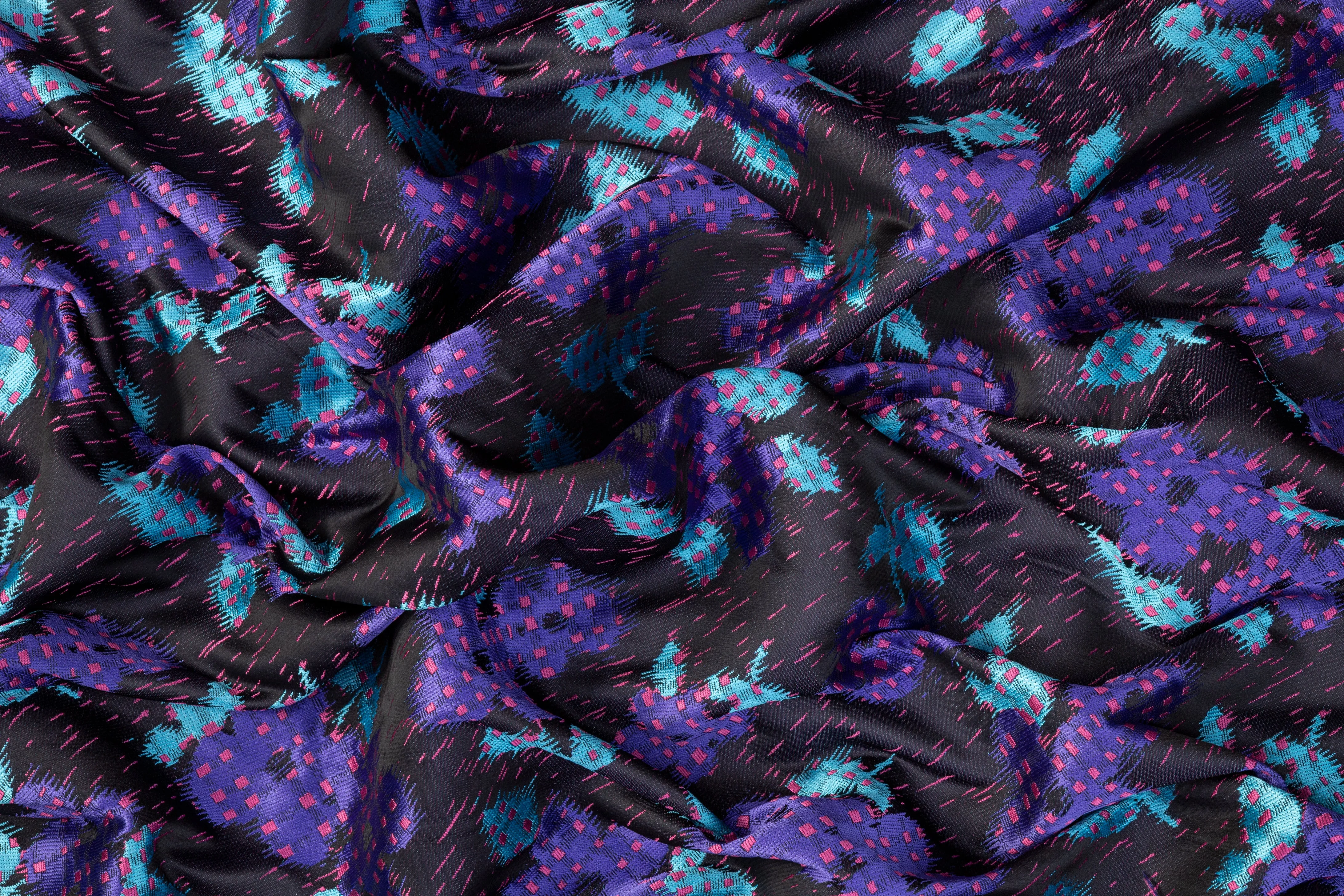 Abstract Floral Italian Brocade - Black / Purple / Blue