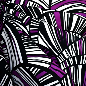 Abstract Geometric Stripe Cotton Lawn Black/White/Plum SY