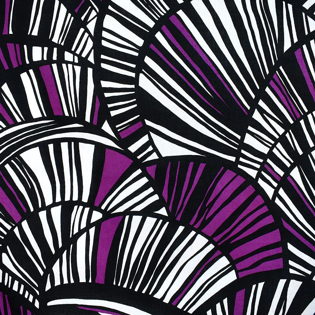 Abstract Geometric Stripe Cotton Lawn Black/White/Plum SY