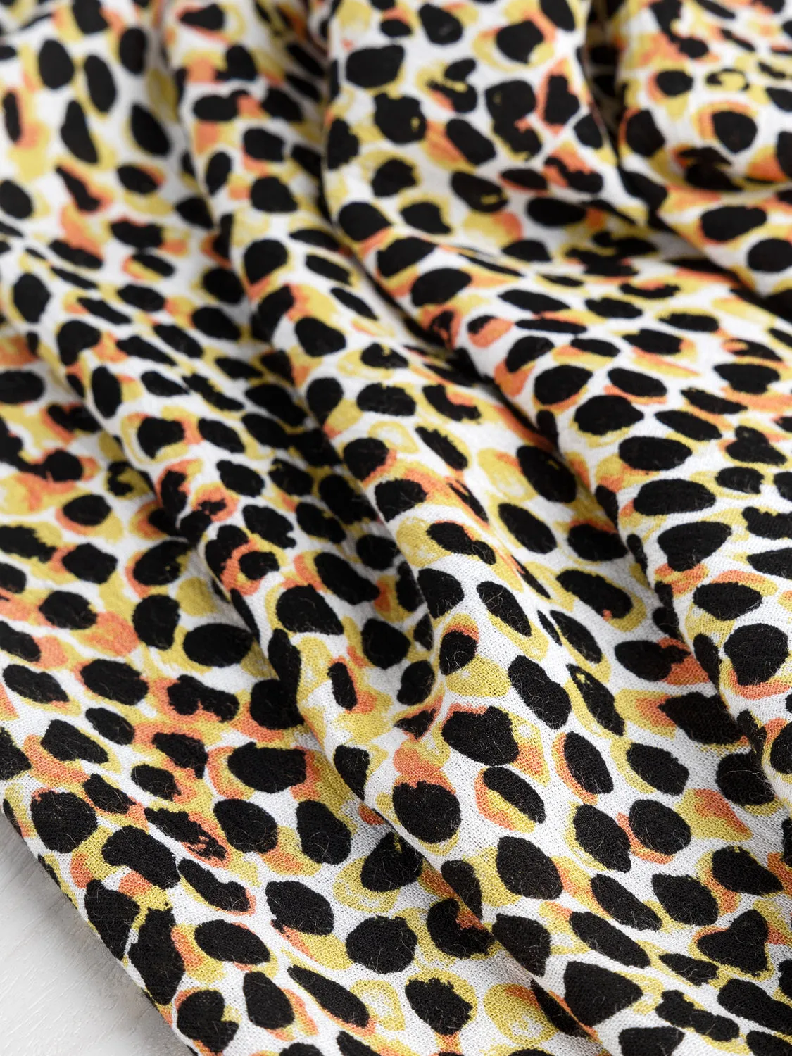 Abstract Leopard Print Viscose Crepe Deadstock - Black   Ochre   Cream - Swatch