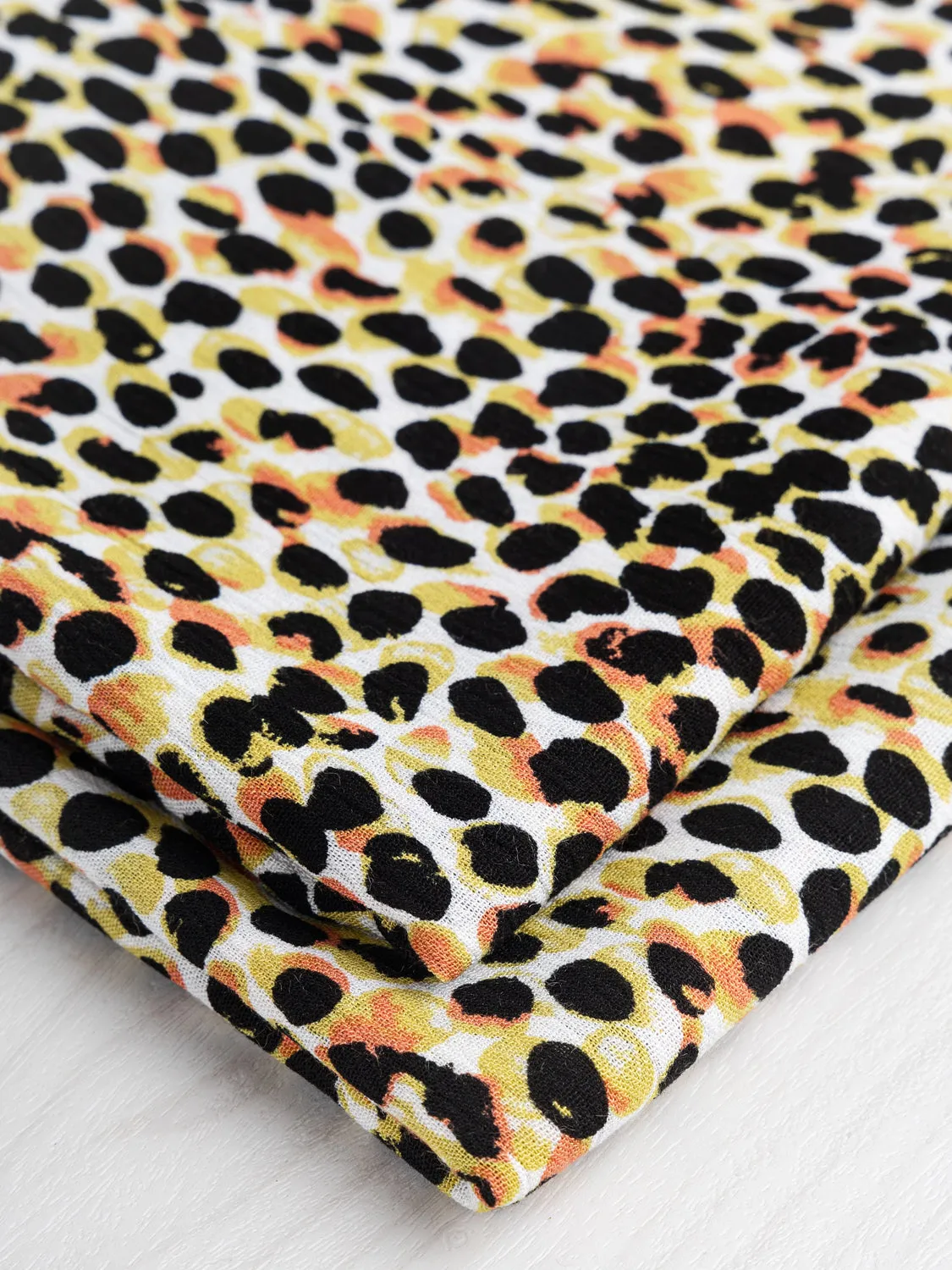 Abstract Leopard Print Viscose Crepe Deadstock - Black   Ochre   Cream - Swatch