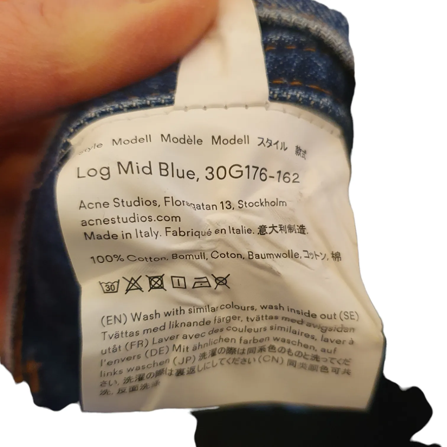 Acne Studios, mid blue denims, size 29, leg 32