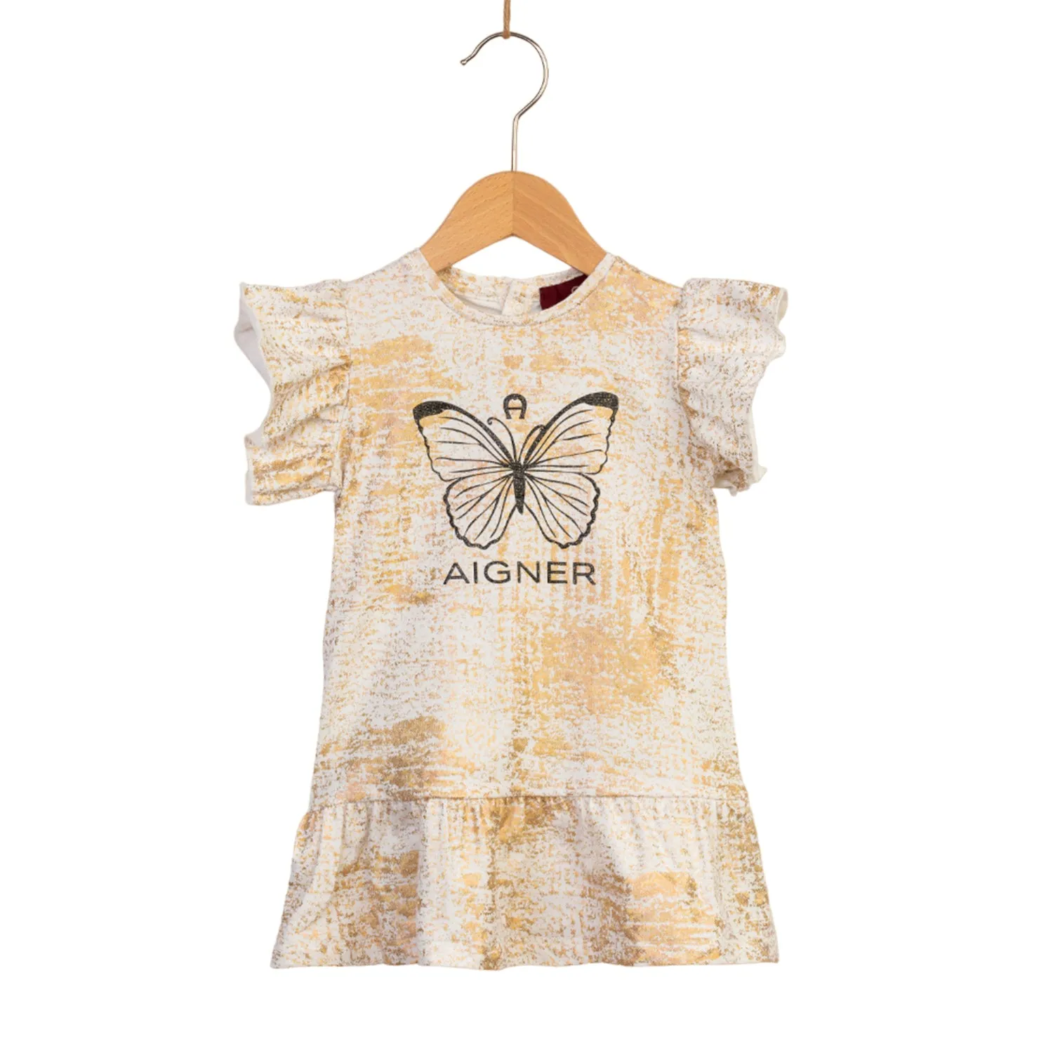 Aigner Kids Baby Girl's  Ivory and Gold Logo Dress