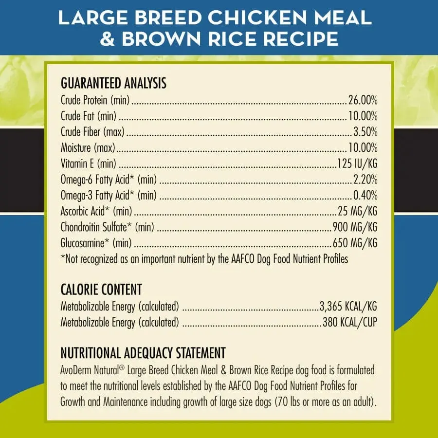 AvoDerm Natural Chicken Meal & Brown Rice Formula Large Breed Dry Dog Food