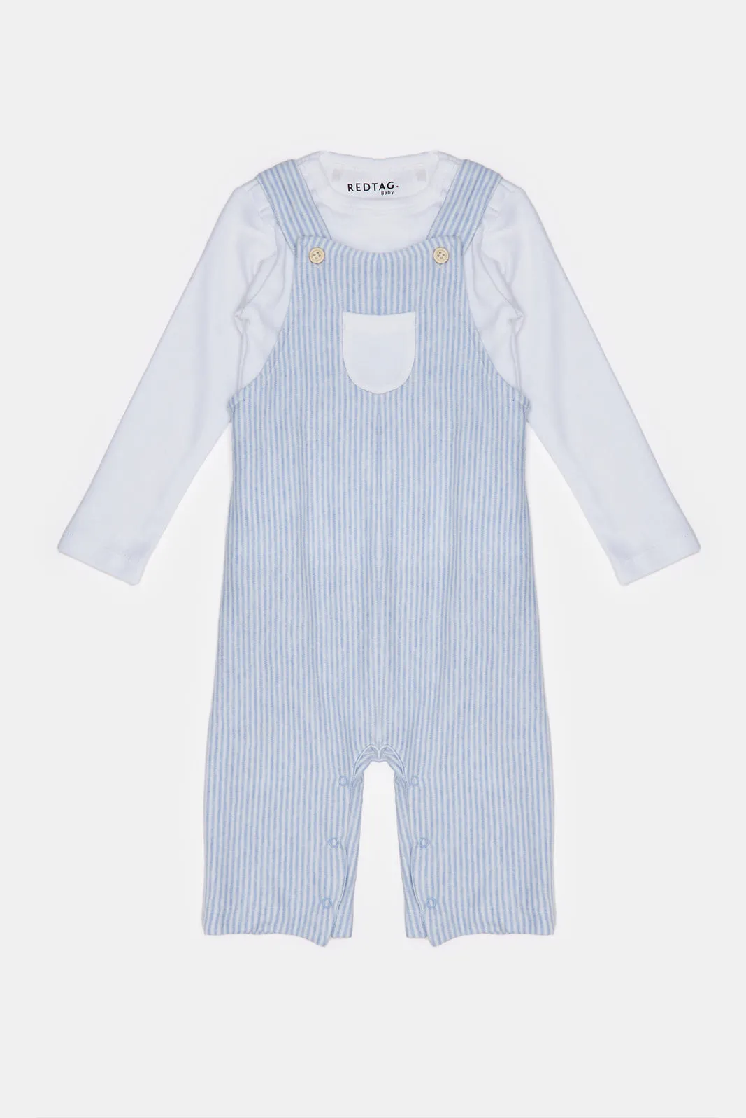 Baby Blue And White Striped Dungaree Set (2 Piece)