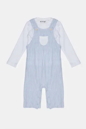 Baby Blue And White Striped Dungaree Set (2 Piece)