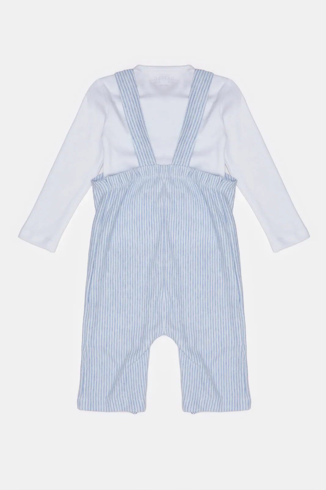 Baby Blue And White Striped Dungaree Set (2 Piece)