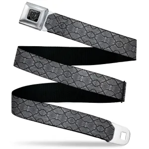 BD Wings Logo CLOSE-UP Black/Silver Seatbelt Belt - Snake Skin 3 Charcoal/Black Webbing