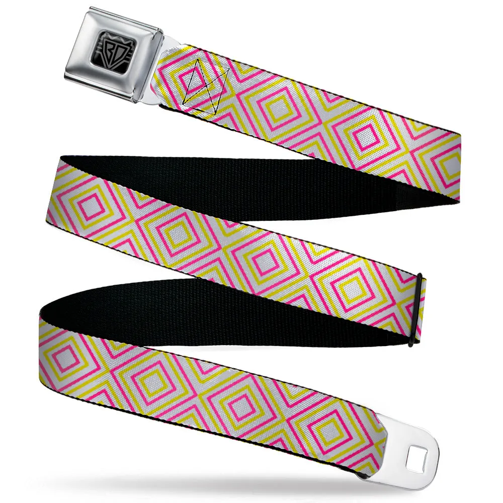 BD Wings Logo CLOSE-UP Black/Silver Seatbelt Belt - Square Lines White/Fluorescent Orange/Pink/Yellow Webbing