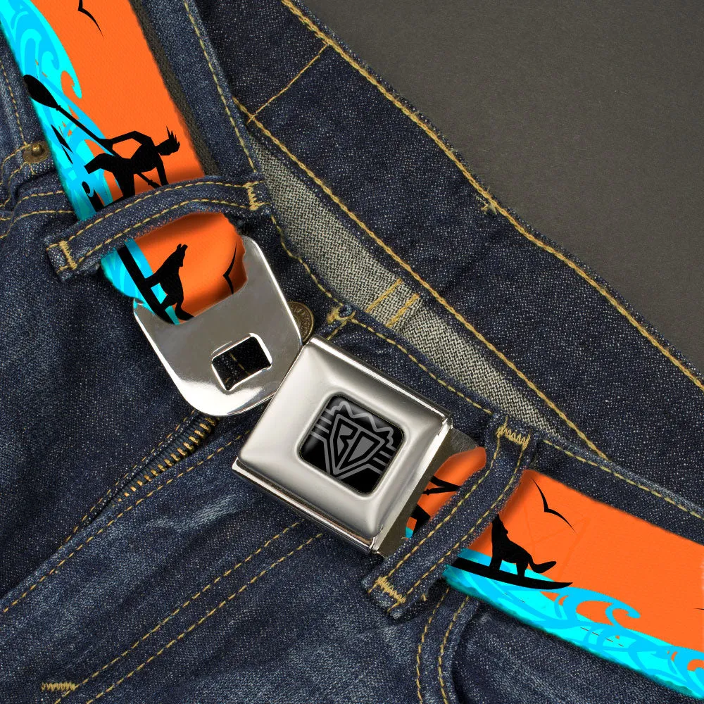 BD Wings Logo CLOSE-UP Black/Silver Seatbelt Belt - SUP w/Dog Neon Orange/Blues/Black Webbing