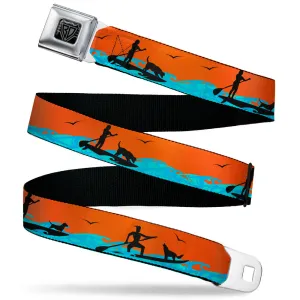 BD Wings Logo CLOSE-UP Black/Silver Seatbelt Belt - SUP w/Dog Neon Orange/Blues/Black Webbing