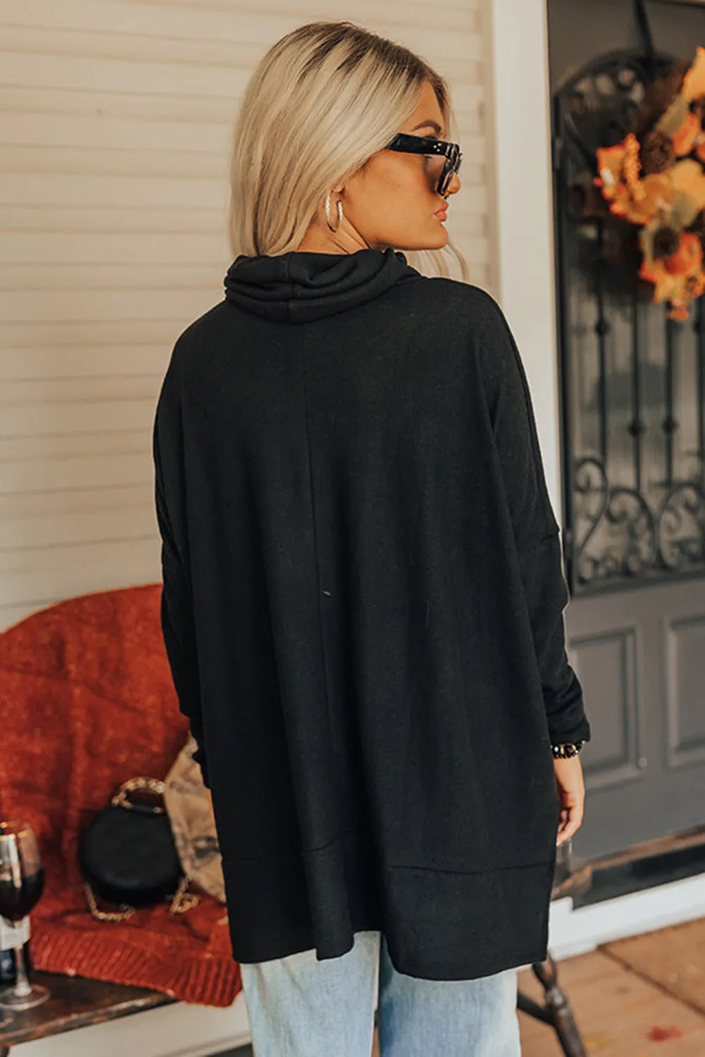 BerryBetty - Black Cowl Neck Shift Tunic Top