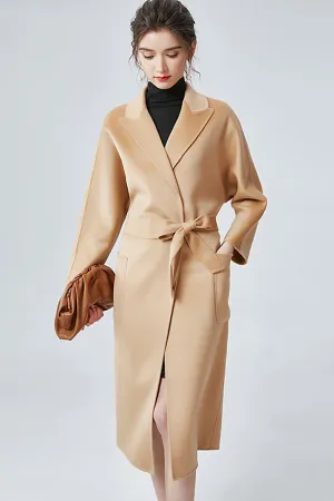 BerryBetty - Camel Notched Lapel Cashmere Coat with Belt