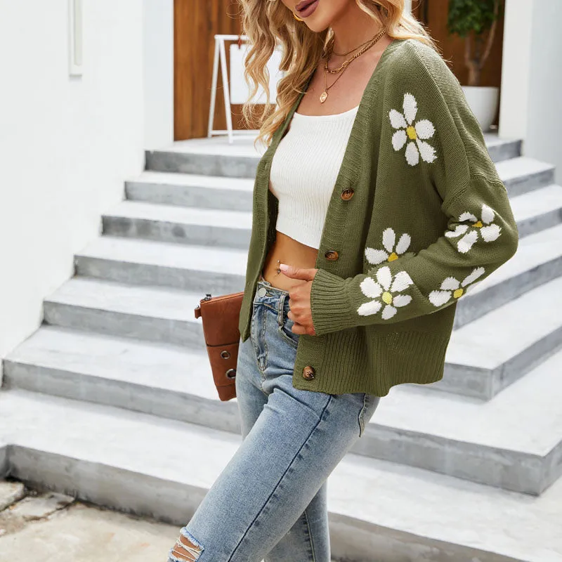 BerryBetty - Casual Floral Knitted Cardigan