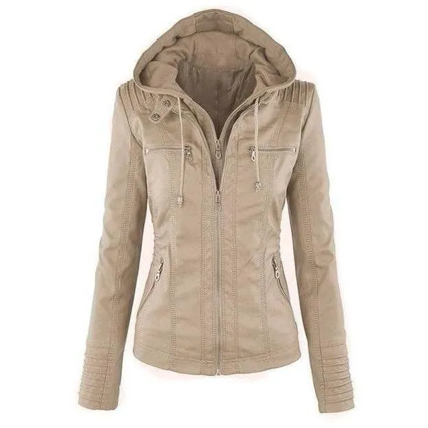 BerryBetty - Casual Hooded Leather Jacket