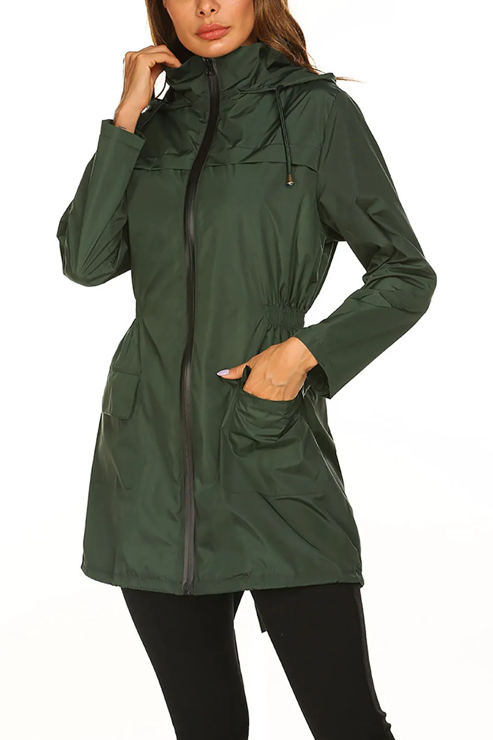 BerryBetty - Casual Slim Zipper Long Sleeve Army Green Bomber Jacket Waterproof Coat