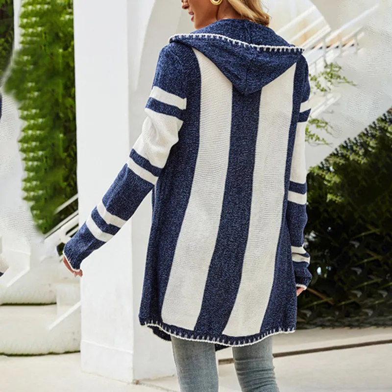 BerryBetty - Casual Striped Hooded Cardigan