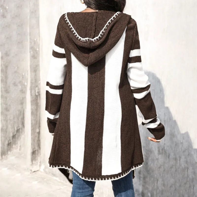 BerryBetty - Casual Striped Hooded Cardigan